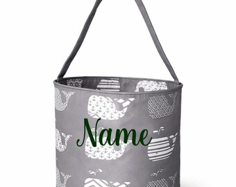 101 BEACH Personalized with Embroidered Name Fun Print Easter Basket Bucket Tote Bag Polyester Canvas (Gray Whale)