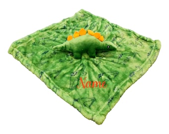 Dinosaur Lovey – Personalized Plush Security Blanket | Custom Embroidery | Soft Baby Snuggle Blankie (Green)