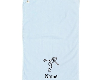 101 BEACH Women's Personalized Cotton Bowling Towel with Embroidered Name with Clip… (Sky Blue - Embroidered Name)