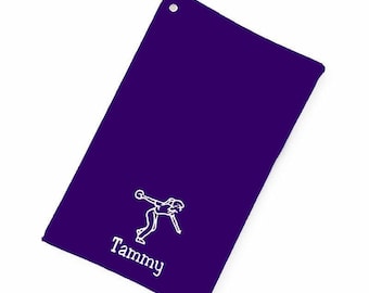Women's Premium Plus Bowling Cotton Towel with Brass Grommet & Hook – Personalized Embroidered Ball Polisher 11 by 18 inches (Purple)