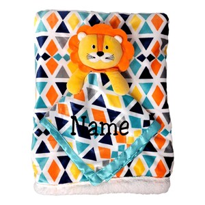 Personalized Baby Security Blanket Lovey and Swaddle Blanket Set with Custom Embroidered Name for Babies Boy and Girl