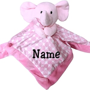 SONA G DESIGNS Personalized Baby Lovey - Pink Elephant Security Blankie Blanket Rattle