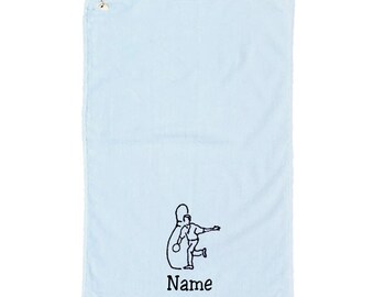 101 BEACH Personalized Cotton Bowling Towel with Embroidered Name with Clip (Sky Blue - Embroidered Name)