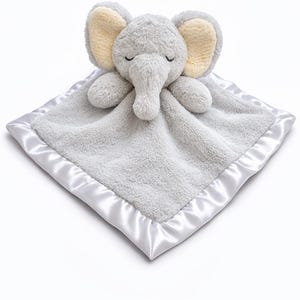 SONA G DESIGNS Elephant Lovie Security Blanket, Gray Plush with Satin Trim, 14x14 Inches, Baby Sleep Aid, 0-36 Months