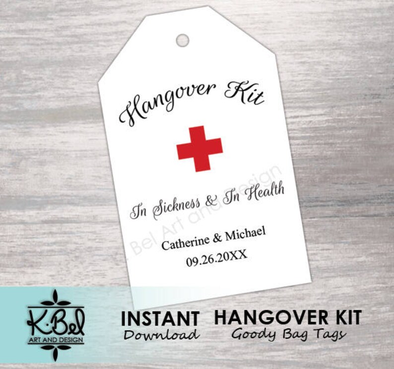 printable hangover kit tags editable text digital wedding