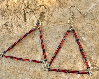 Triangle Bead Earrings - Red and Black