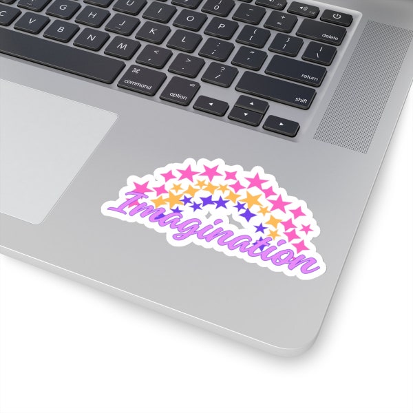 Glossy Vinyl Pink, Purple and Orange Rainbow and Stars Imagination Sticker Decal - Decoration, flair