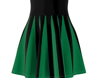 Green and Black Striped Skater Skirt, Fall Fashion, Holiday, Whimsical Style