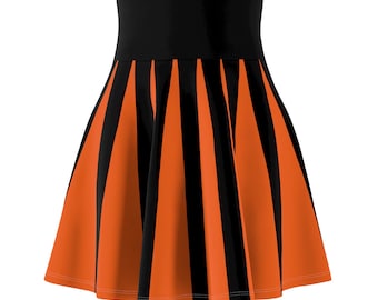 Oranje en zwart gestreepte skaterrok, herfstmode, grillige stijl