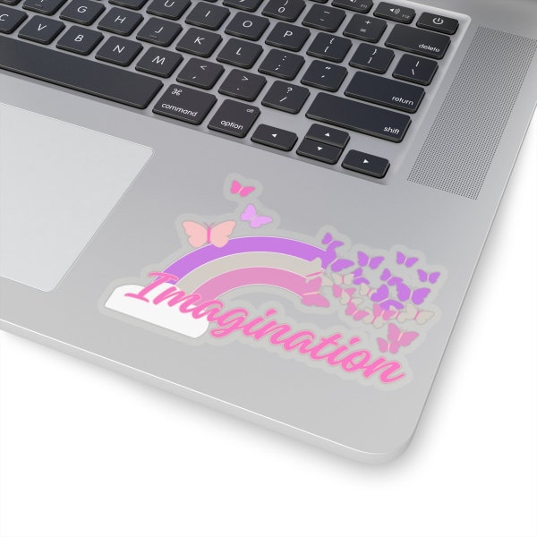 Glossy Vinyl Pink and Purple Butterfly Rainbow Imagination Sticker Decal - Decoration, flair