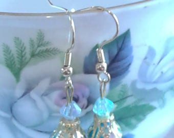 Victorian Blue & White Glass Earrings