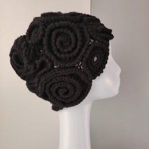 crochet women winter hat, french wool hat, black crochetet bohemian hats, ladies knit hat
