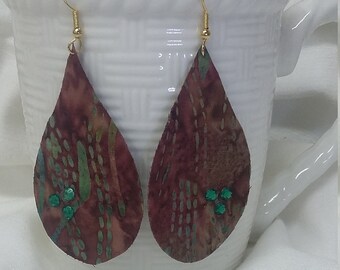 Batik Fabric Teardrop Earrings: Lightweight Modern Statement Jewelry