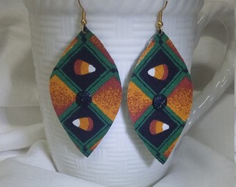 Candy Corn Fabric Earrings: Halloween Statement Jewelry