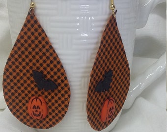 Halloween Fabric Earrings: Bat and Pumpkin Statement Earrings