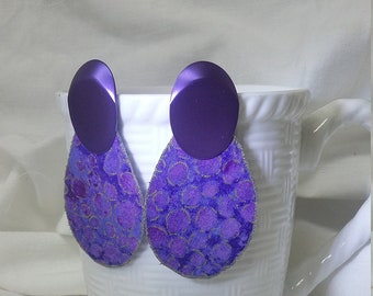 Upcycled Purple Teardrop Earrings: Lightweight Fabric Statement Jewelry