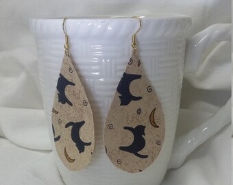 Halloween Fabric Earrings: Black Cat Teardrop Statement Earrings