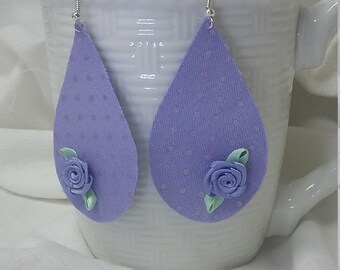 Purple Polka Dot Teardrop Earrings: Lightweight Fabric Statement Jewelry