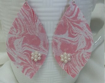 Marbled Pink Swirl Fabric Earrings: Lightweight Statement Jewelry