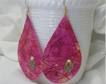 Bright Pink Fabric Teardrop Earrings: Lightweight Statement Jewelry