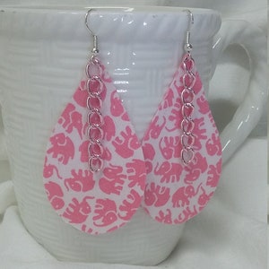 Lightweight Pink Elephant Earrings, Fashionable Earrings, Earrings, Statement Earrings, Fabric Earring, Teardrop Shape, Fashionable Mom