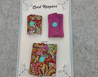 Pink & Gold Paisley Cord Keepers: Phone, Tablet, Laptop Cord Organizer - Set of 3