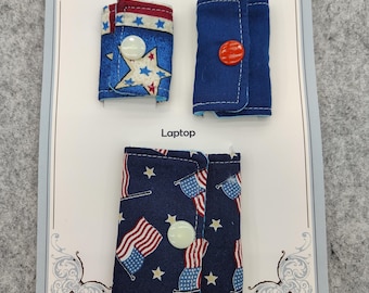 Patriotic Fabric Cord Keepers: Phone, Tablet, Laptop - Set of 3