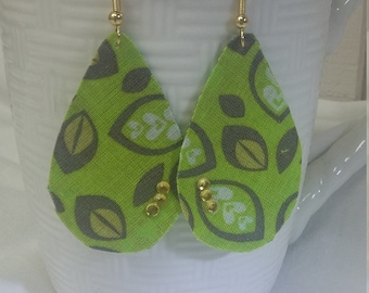 Handmade Green Leaf Fabric Earrings: Lightweight Statement Jewelry