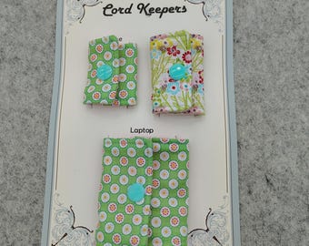 Floral Fabric Cord Keepers: Phone, Tablet, Laptop Cable Organizer - Set of 3