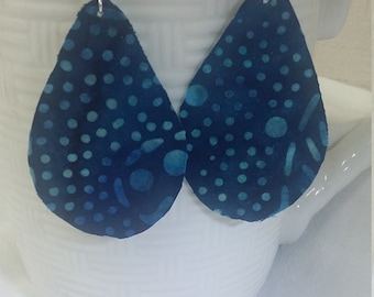 Lightweight Fabric Statement Earrings: Blue Batik, Eco-Friendly