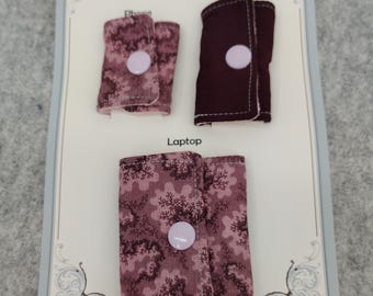 Fabric Cord Keepers: Pink & Burgundy, Phone, Tablet, Laptop, Set of 3