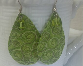 Green Swirl Fabric Teardrop Earrings: Lightweight Statement Jewelry