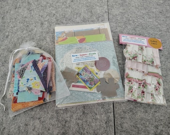 Junk Journal Mystery Scrap Pack Bundle - Fabric, Paper, Ephemera & Ruffled Fabric