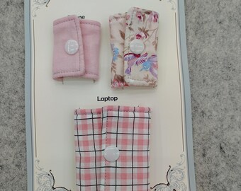 Pastel Pink Cord Keepers: Cotton Fabric Cable Organizer, Set of 3