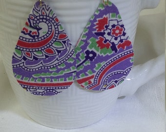 Whimsical Fabric Teardrop Earrings: Lightweight Purple Statement Jewelry