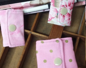 Pink Floral Cord Keepers: Handmade Cotton Snap Organizers - Set of 3