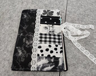 Black White Fabric Junk Journal Starter Kit – Modern Patchwork Diary Memory Keeper