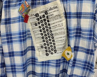 Upcycled Blue Flannel Shirt: Women's Patchwork Boho Clothing (3XL)