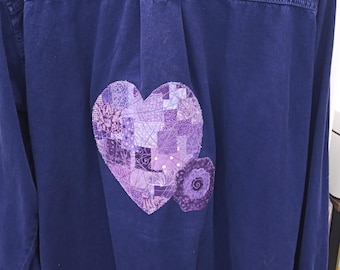 Upcycled Purple Denim Shirt: Boho Patchwork, Women's Size L