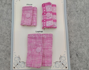 Pink Fabric Cord Keepers: Phone, Tablet, Laptop Organizer - Set of 3