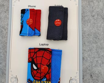 Fabric Cord Keepers: Red and Blue Organizer Set of 3