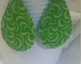 Lightweight Green Swirl Fabric Teardrop Earrings: Flirty Statement Jewelry