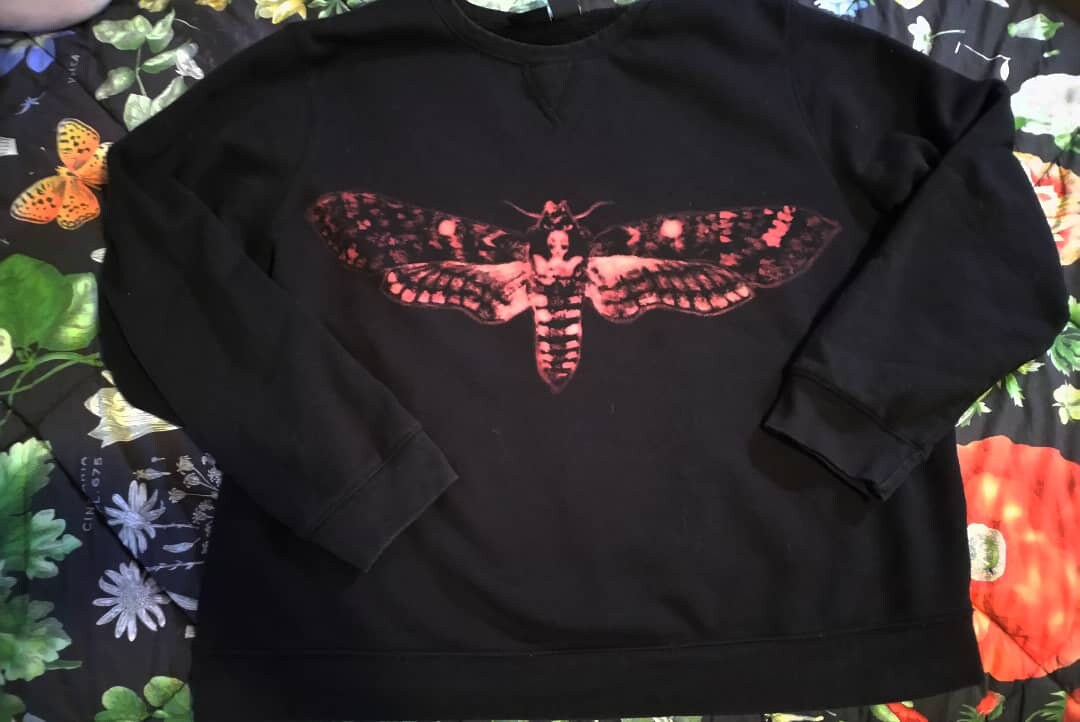 Death'shead Moth Bleach Handdrawn Sweater Etsy