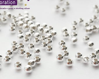 Sterling silver 2mm round beads 0.9mm hole spacers balls | packs of Pack of 24 / 50 / 100 / 250 / 500 / 1000 / 2500 [our ref: pa292]