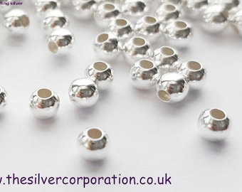 Sterling silver 3mm round beads 1.2mm hole spacers balls packs of 12 / 24 / 50 / 100 / 250 / 500 / 1000 / 2500 / 5000 [our ref: pa293]