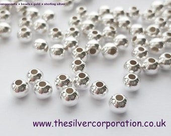 Sterling silver 4mm round bead 1.5mm hole seamless balls spacers | 6 / 12 / 24 / 50 / 100 / 250 / 500 / 1000 / 2500 [our ref: pa468]