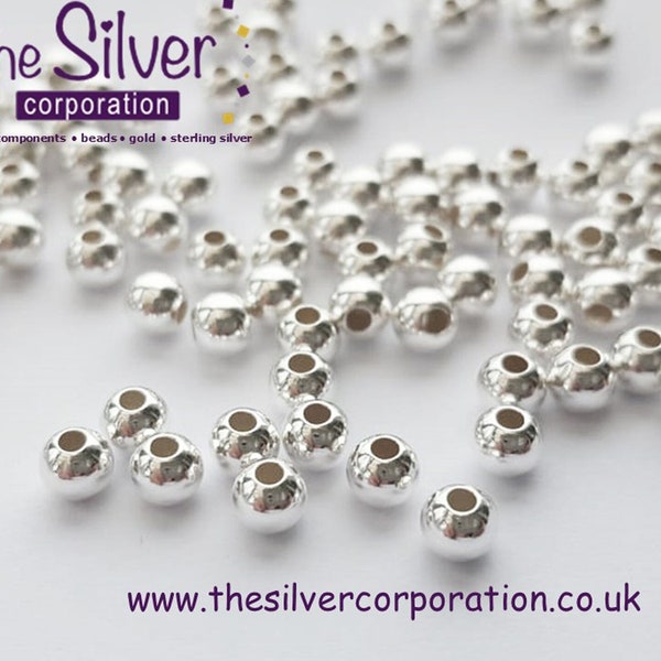 Sterling silver 4mm round bead 1.5mm hole seamless balls spacers | 6 / 12 / 24 / 50 / 100 / 250 / 500 / 1000 / 2500 [our ref: pa468]