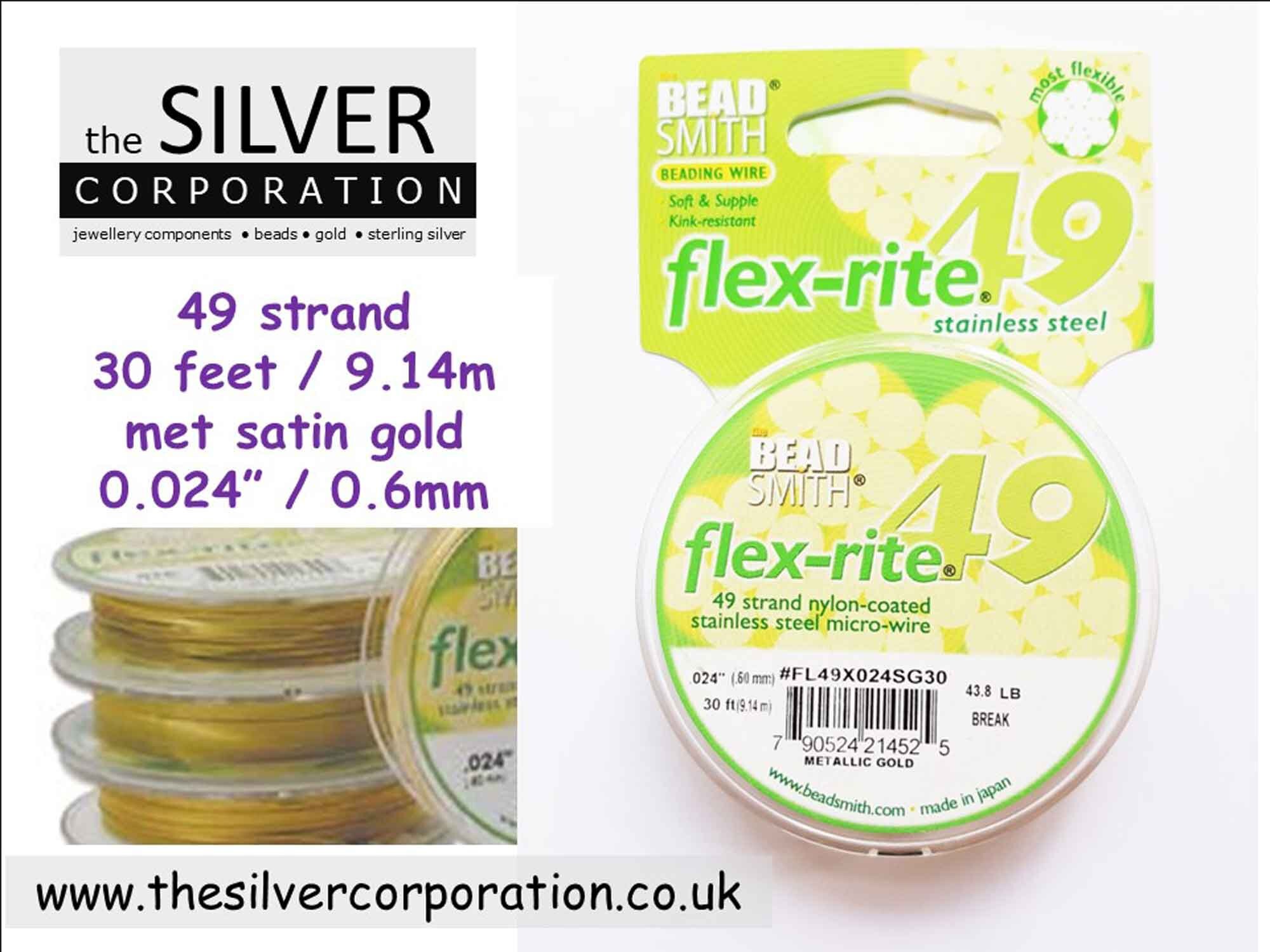 FLEX-RITE 49 Strand 30 Feet 0.6mm .024 Gold Beading Wire FL49X024SG30 ...