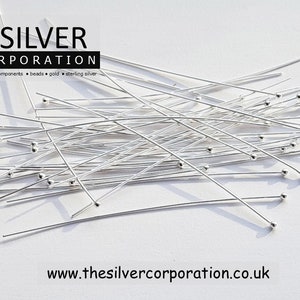 Sterling silver 60mm headpin 0.5mm thick with 1.5mm ball | packs of 2 / 6 / 12 / 24 / 50 / 100 / 250 / 500 [our ref: 19-0230