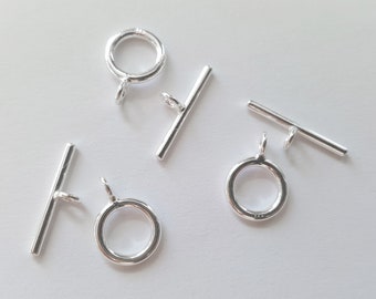 Sterling silver 9mm ring and 15mm bar toggle clasp set stamped 925 | packs of 1 / 3 / 6 / 12 / 24 / 50 / 100 [our ref: 08-0685]